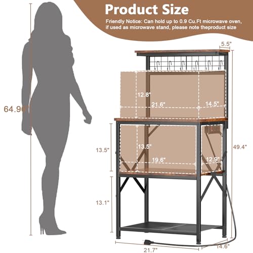 Rustic Brown 4 Tiers Kitchen Shelf Rack with Power Outlet F422765