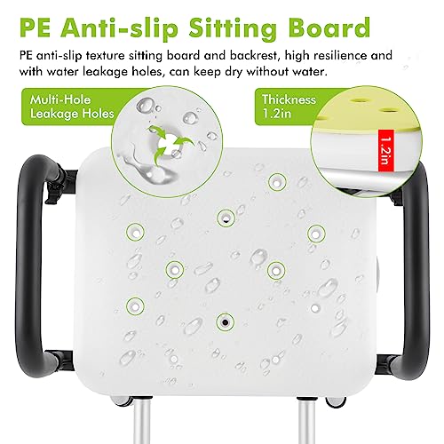 Swivel Shower Chair with Armrests and Back Padded Seat Adjustable Height O606