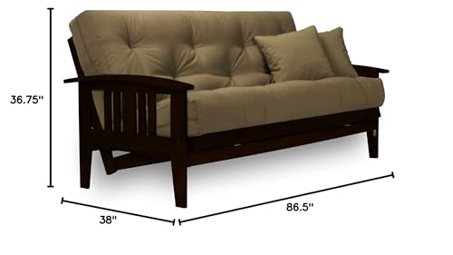 Large Queen Size Espresso Finish Wood Futon Frame with Mattress L6684