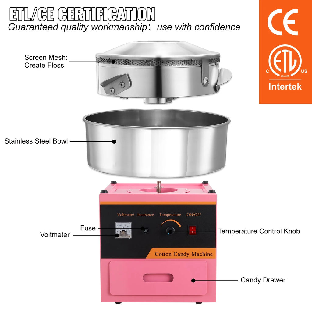 Pink 21 Inch Stainless Steel Cotton Candy Machine W79711