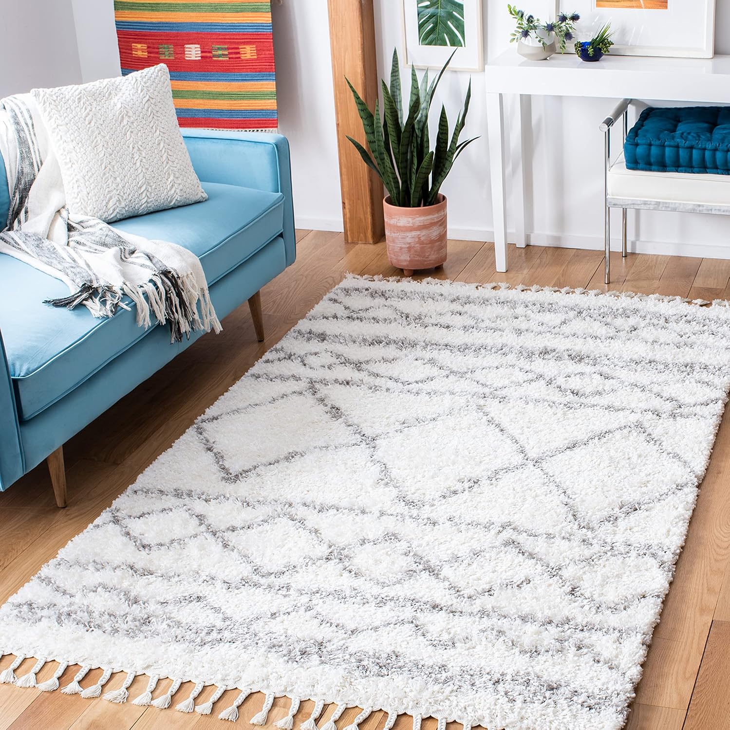 9' x 12' Ivory Grey Shag Area Rug E38204