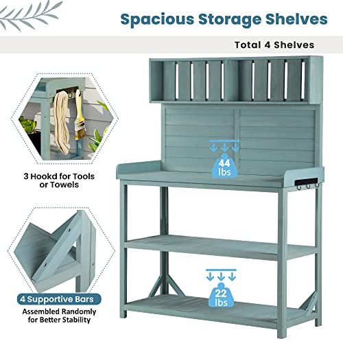 Green 65" Wooden Potting Bench with 4 Storage Shelves X153