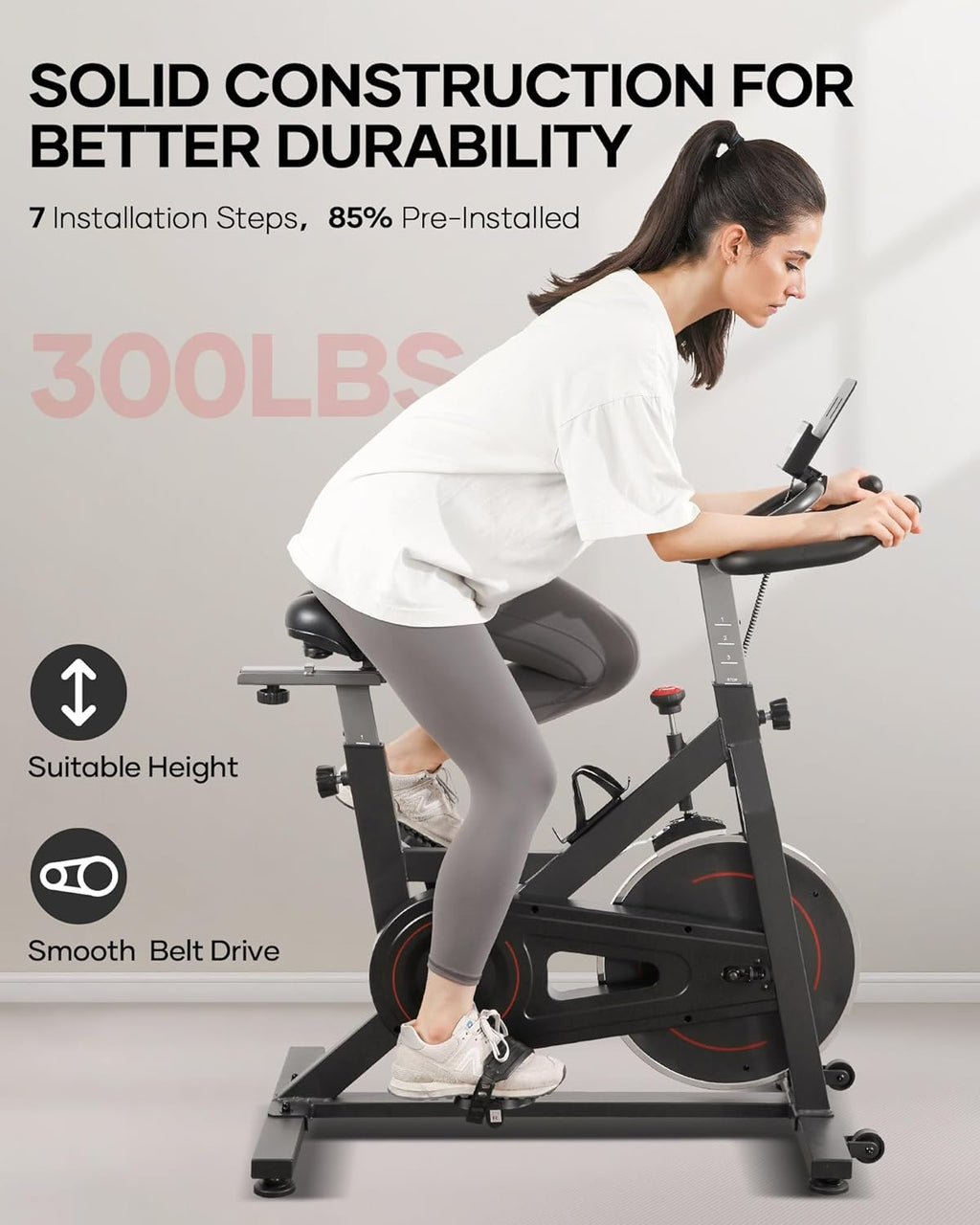 Indoor Cycling Bike with Resistance Seat Cushion LCD Monitor Belt Drive I38549