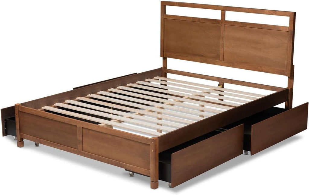 Walnut Brown Finished Wood Full Size 4-Drawer Platform Storage Bed I737