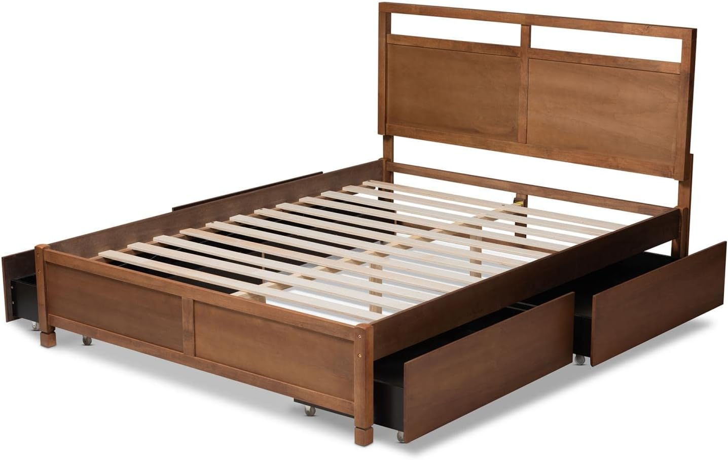 Walnut Brown Finished Wood Full Size 4-Drawer Platform Storage Bed I737