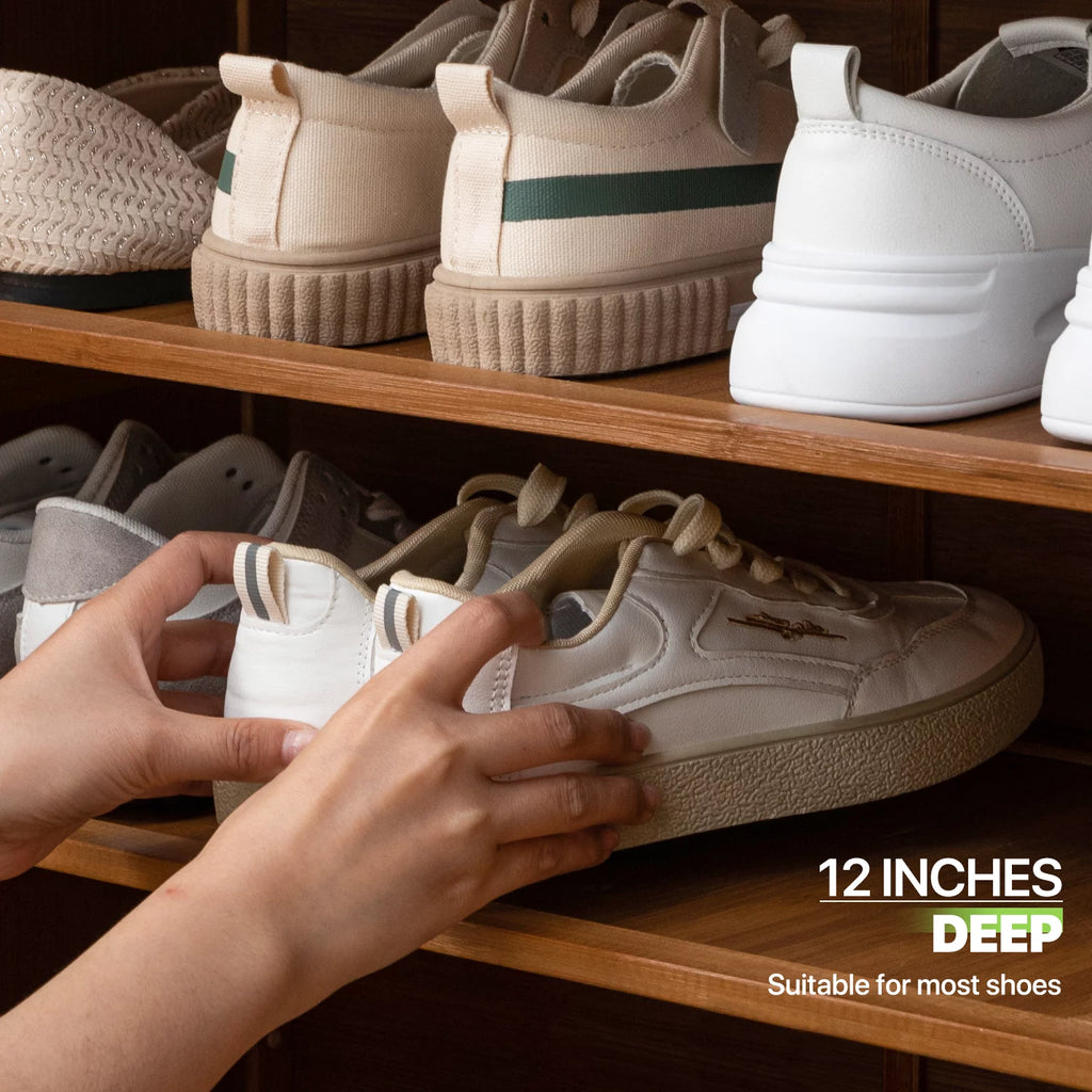 Bamboo 30 Pairs 7-Tier Shoe Cabinet with Folding Rattan Doors and Boots Compartments N749580