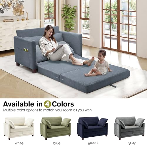 Blue Chenille Convertible Floor Sofa Bed with 2 Pillows Y42816