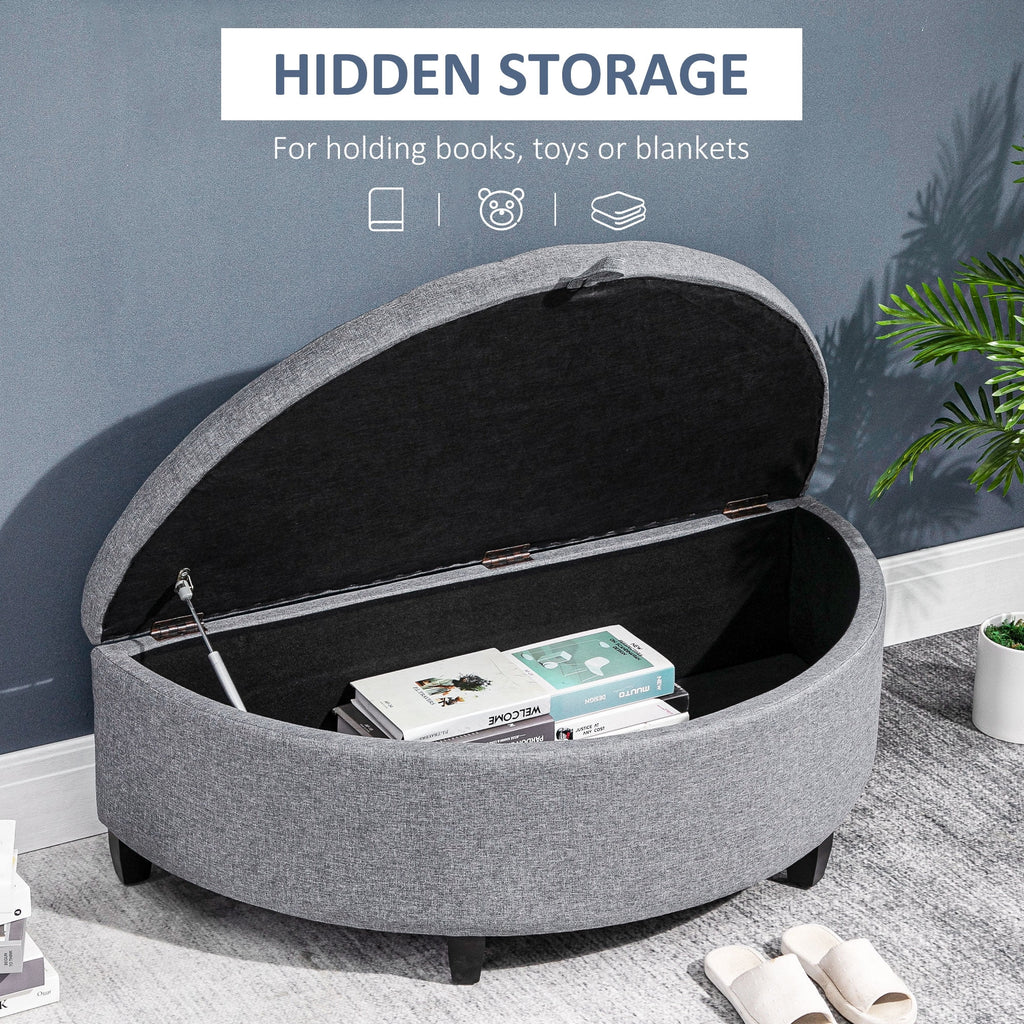 Gray Half Moon Storage Ottoman with Lift Lid B1576