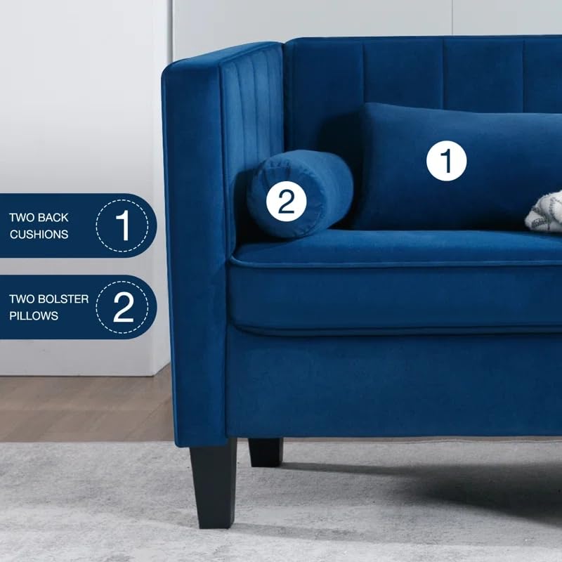 Velvet 65" Loveseat Sofa with Bolster Pillows and Back Cushion I810854