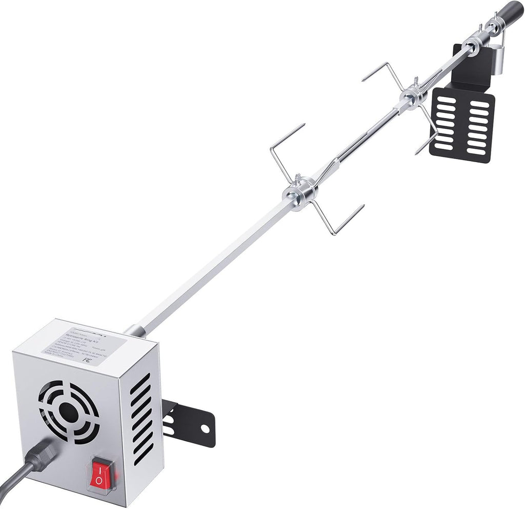 Heavy Duty Stainless Steel Grill Rotisserie Kit with 9W Motor - 32-Inch Hexagon Spit Rod - 26 Lbs Capacity X898
