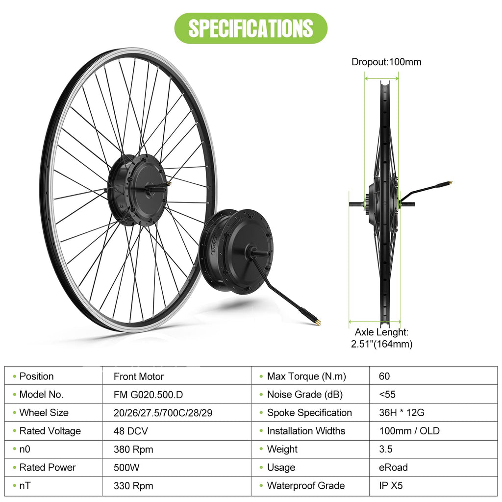 48V 500W Front Hub Motor Electric Bike Conversion Kit for 26 inch Wheel V841