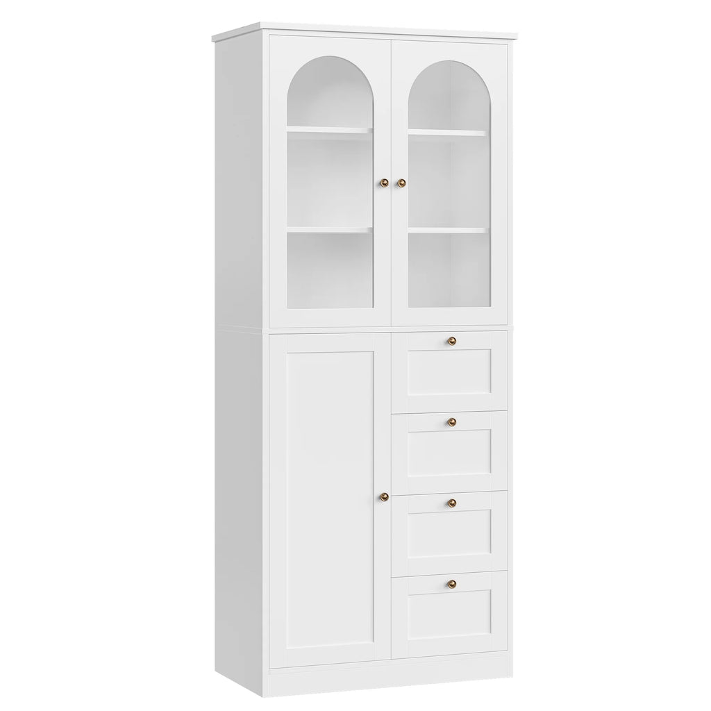 White 70.9" Bathroom Cabinet with Glass Doors and 4 Drawers J41852