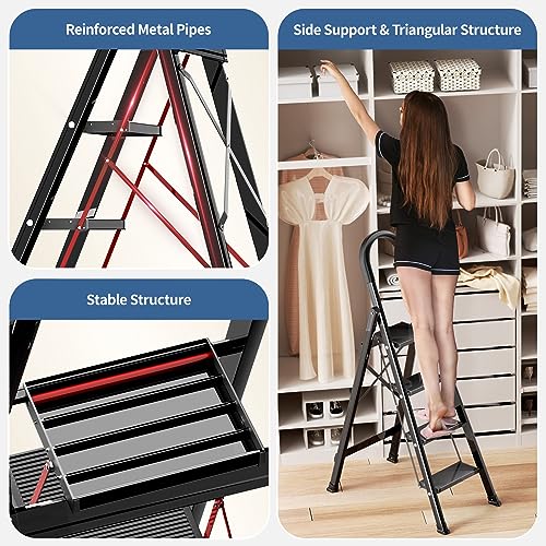 Black Aluminum Folding Step Stool with Handgrip P32819