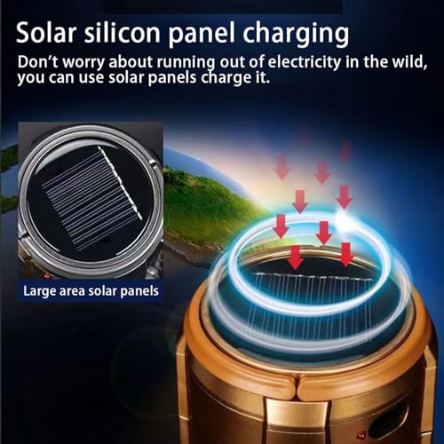 5-in-1 Portable LED Camping Lantern with Fan, Solar/USB Rechargeable, Lightweight ABS (Silver, 17.7X10X7.7cm) E9502