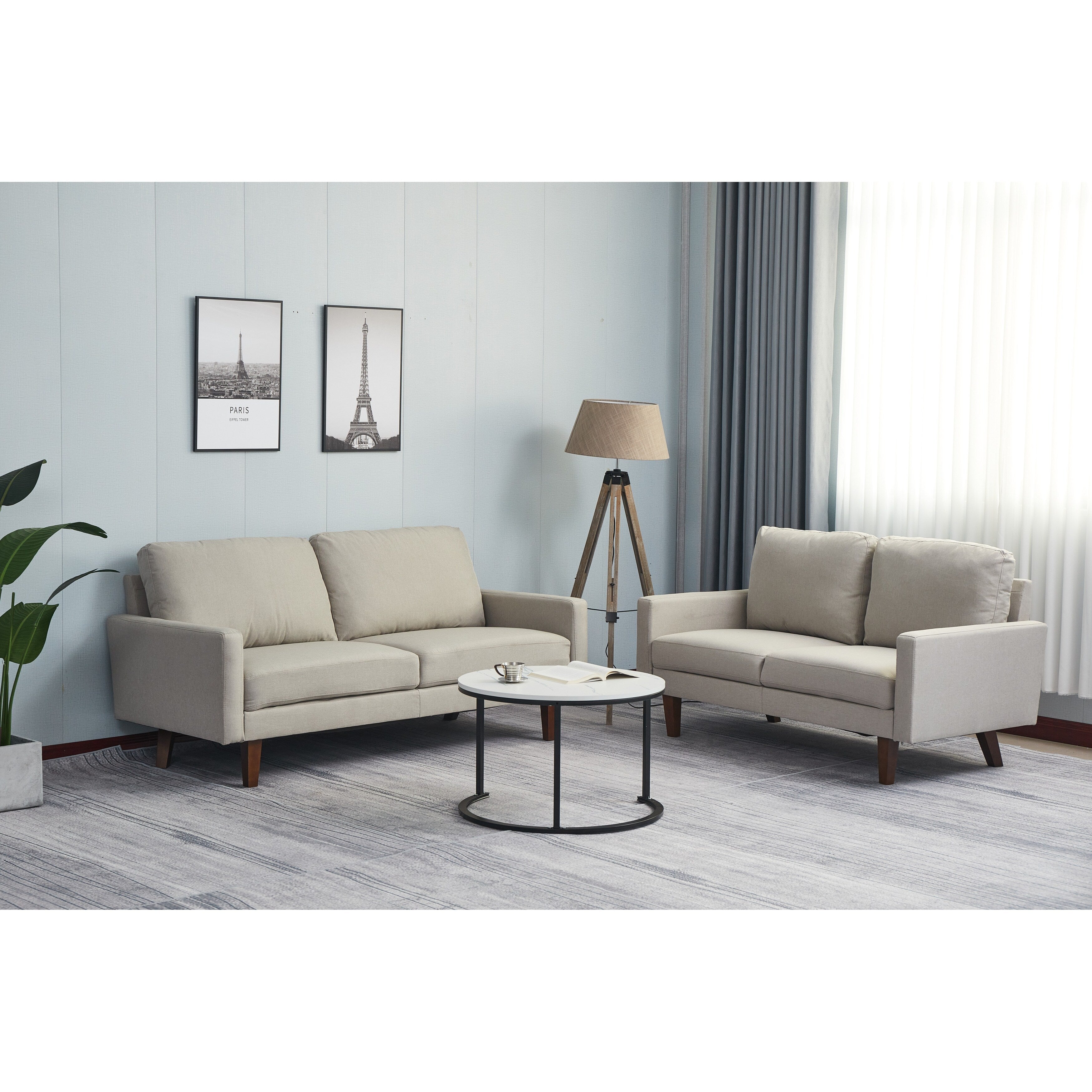 Dark Blue Linen 2 Piece Loveseat and Sofa Set H956610