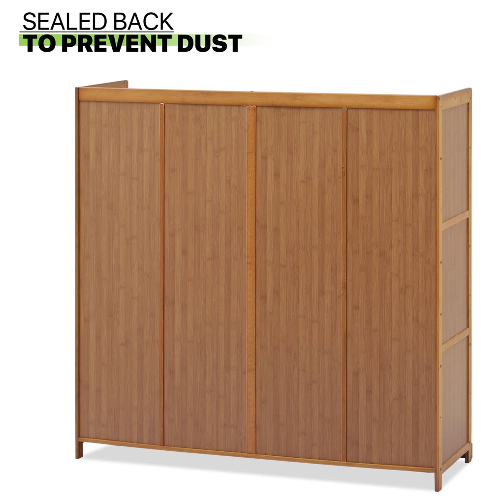 Bamboo 30 Pairs 7-Tier Shoe Cabinet with Folding Rattan Doors and Boots Compartments N749580
