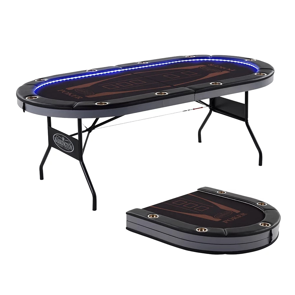 10-Player Poker Table with In-laid LED Lights, Brown and Black L527