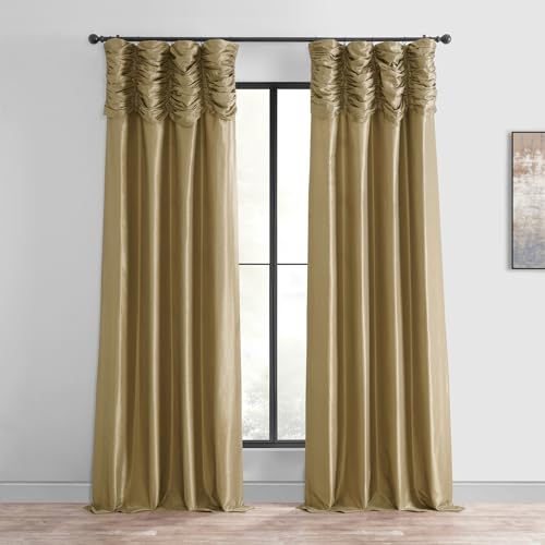 Ruched Faux Dupioni Silk Curtains 50 X 96 (1 Panel), Flax Gold Z878