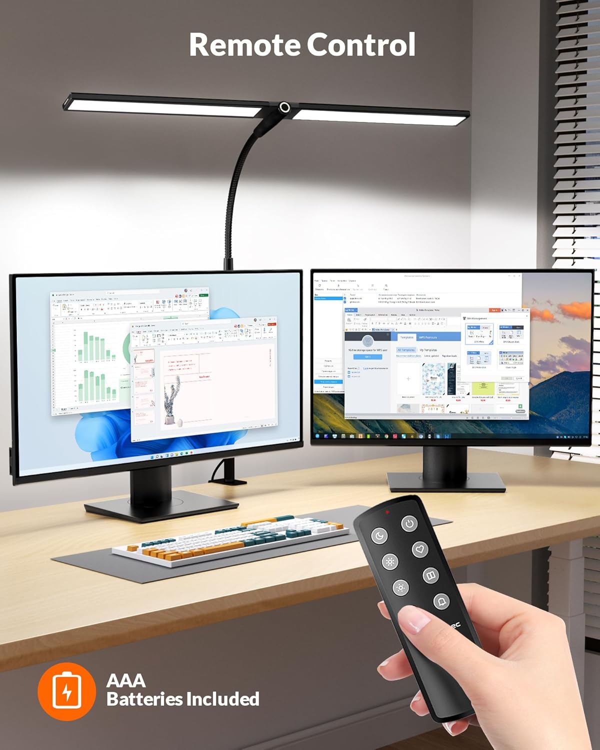 Black Double Head LED Clamp Desk Lamp with Remote Control U32887