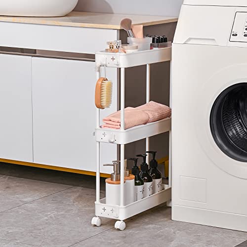 Slim Rolling Storage Cart, 4 Tier, White T881