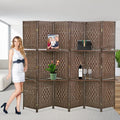 Brown 6 Panel Wooden Folding Room Divider with Shelves A4265