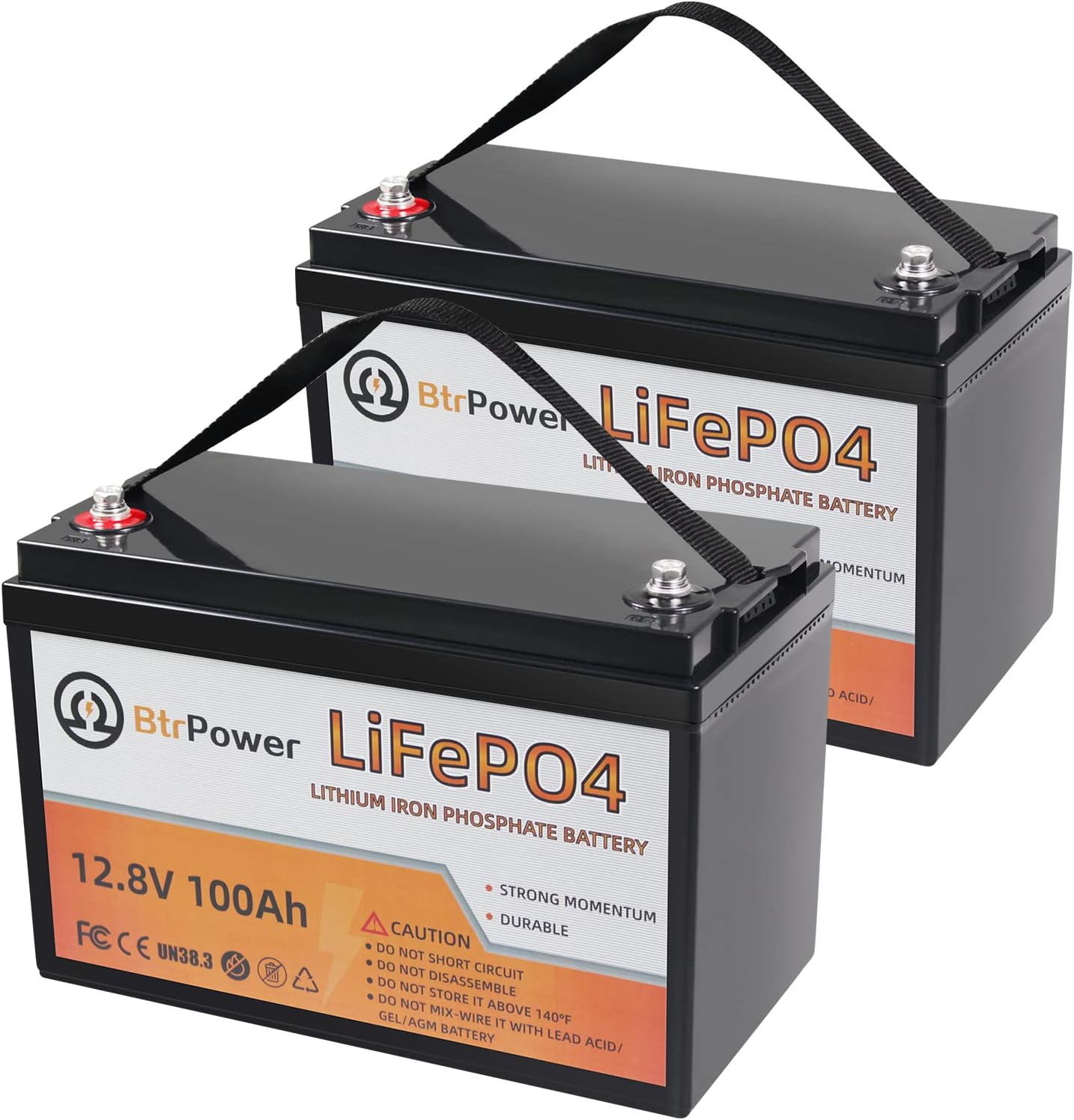 2 Pack 12V 100Ah LiFePO4 Deep Cycle Rechargeable Battery with 100A BMS Q533854