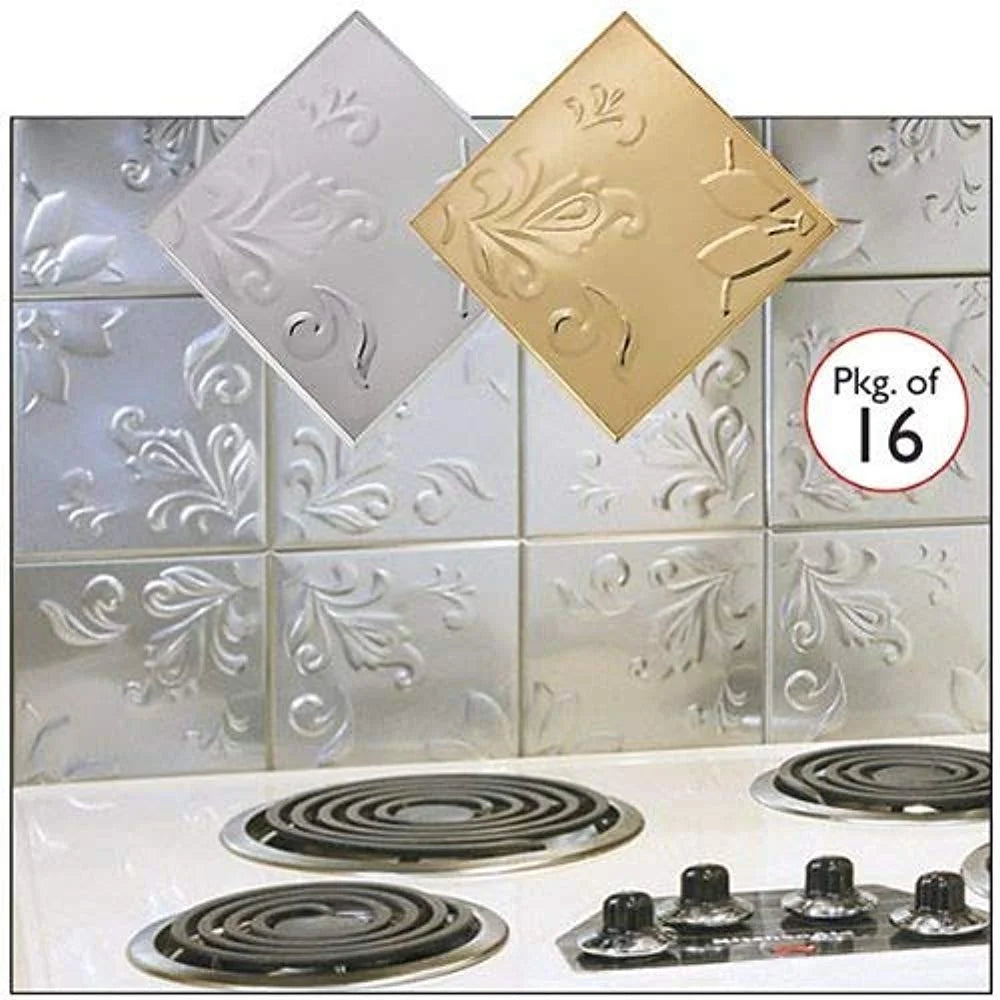Self Adhesive Decorative Copper Embossed Floral Design Tin Tiles - 6" x 6" (Set of 16) H43489