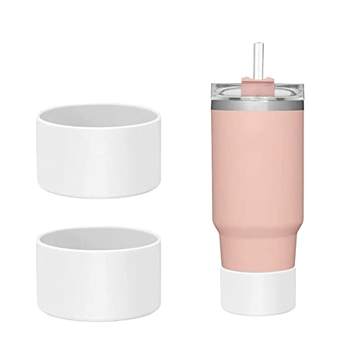 2Pcs Silicone Boot for Stanley 40 oz Quencher Tumbler & Stanley IceFlow 20oz 30oz, Protective Water Bottle Bottom Sleeve Cover (white) J204