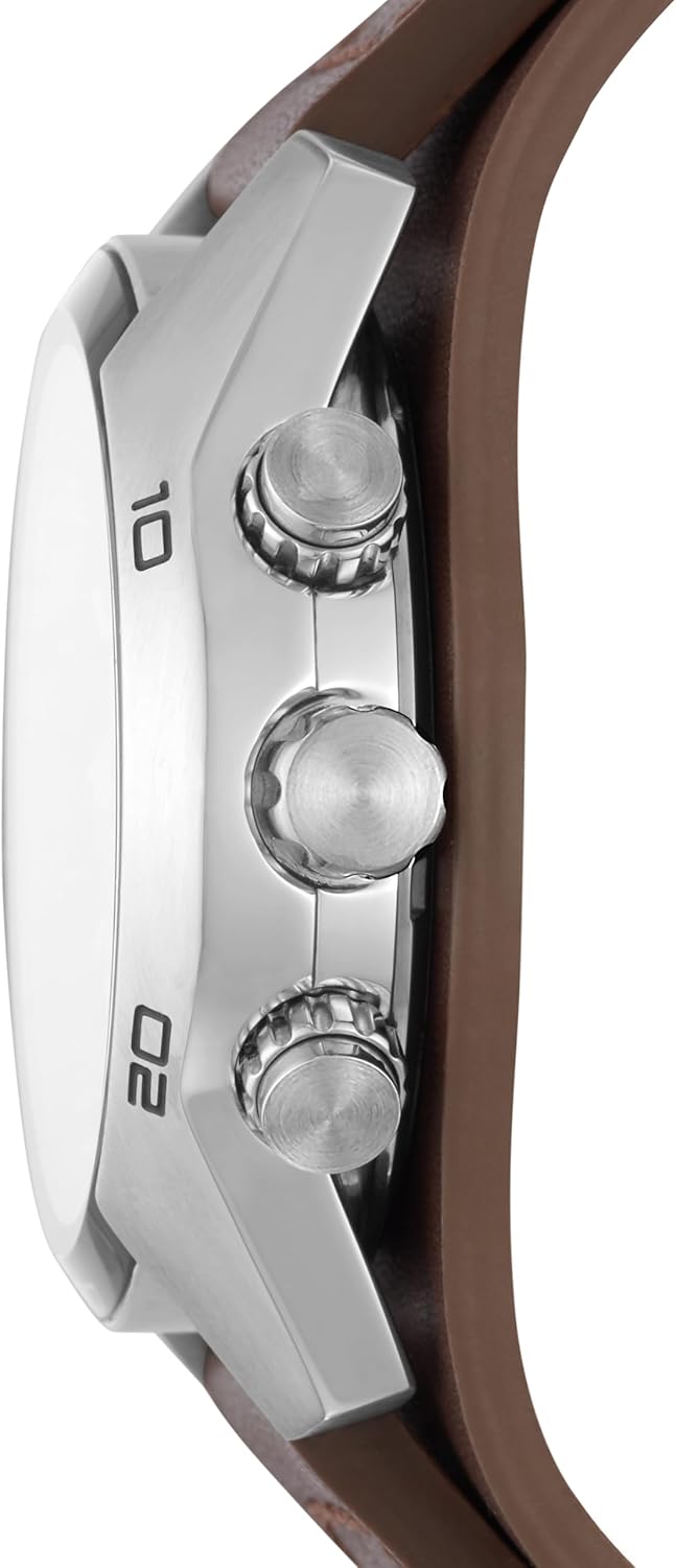 Silver Stainless Steel and Leather Chronograph Watch S838