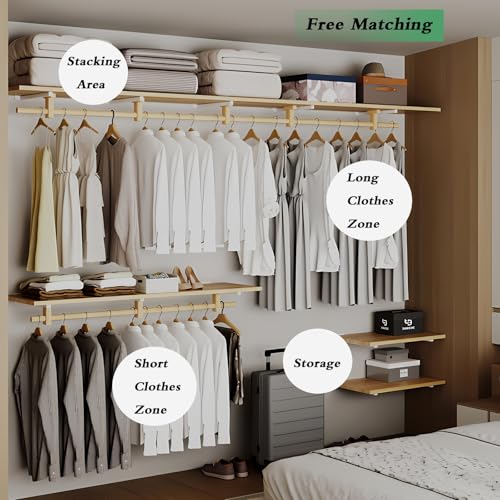 Solid Wooden Clothes Rack with Top Shelf, Wall Mounted Garment Rack P40909