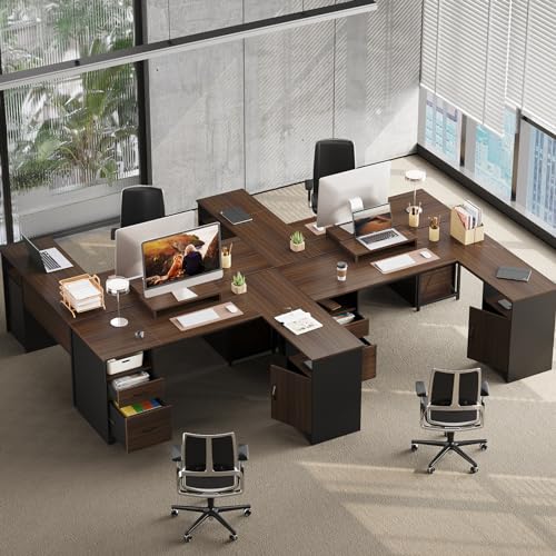 Gray L Shaped Desk with File Drawers, 63" x 47" Corner Desk with Monitor Stand Z6344
