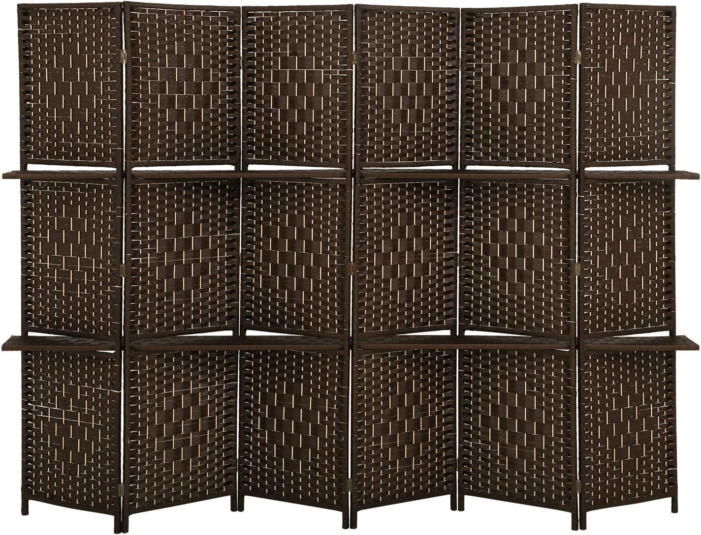 Brown 6 Panel Wooden Folding Room Divider with Shelves A4265