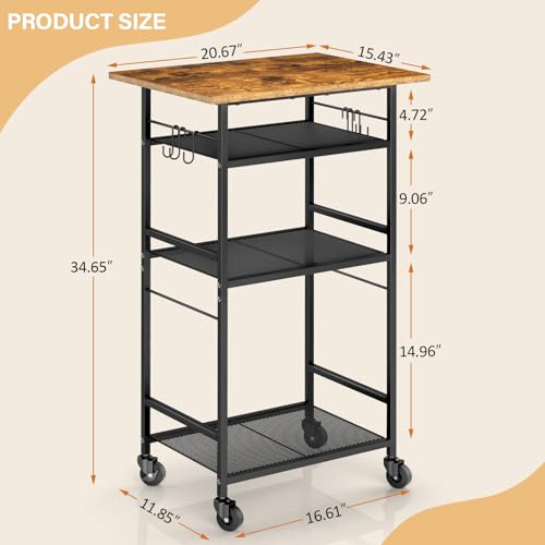 3 Tier Rolling Kitchen Microwave Cart with Adjustable Shelf Z9242