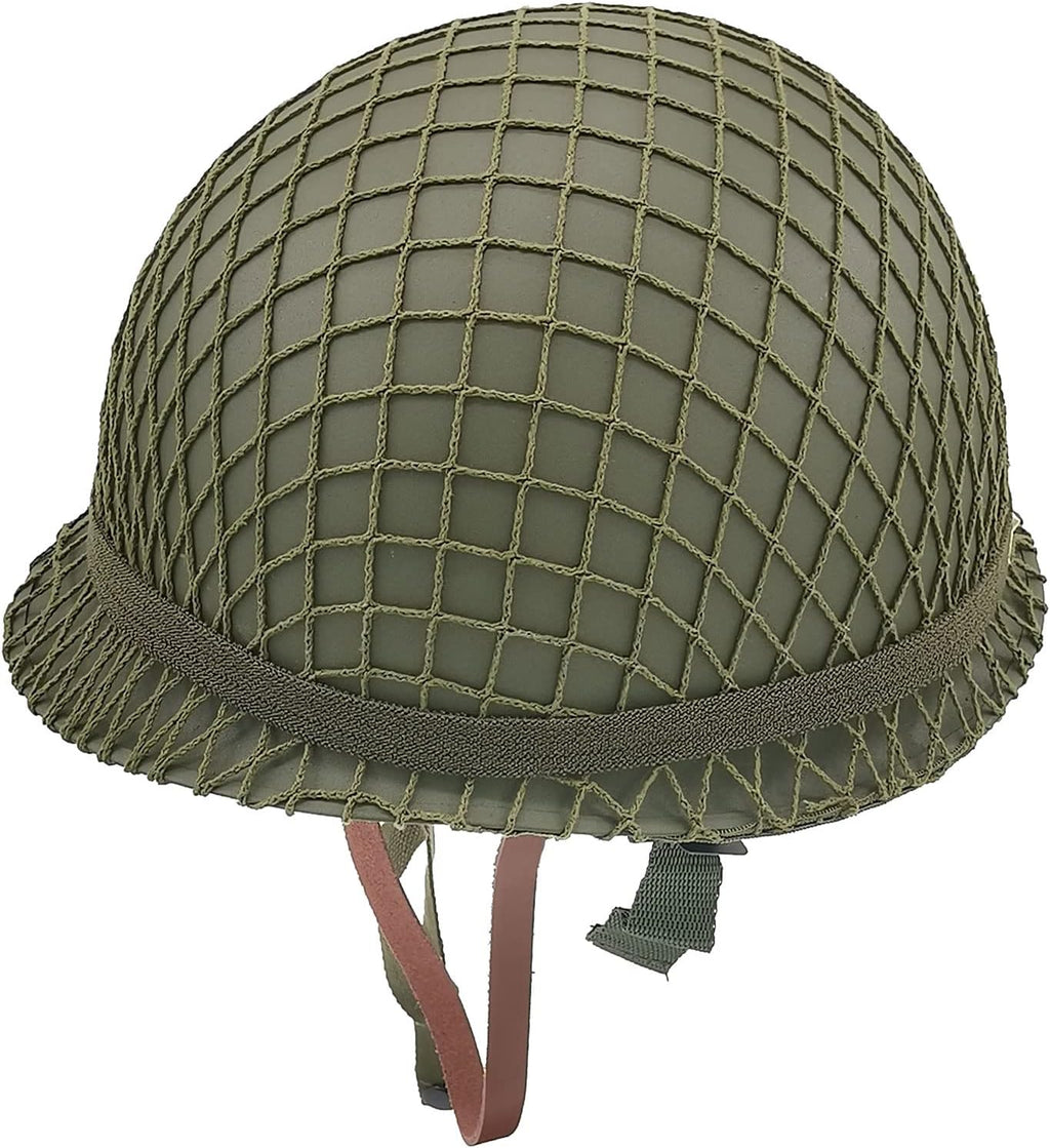 WWII US Army M1 Helmet Metal Steel Shell Replica with Net Canvas Chin Strap Cat Eye Band N267360