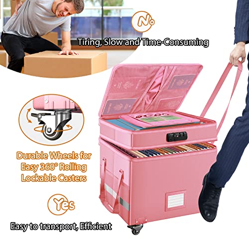 Gray Fireproof Document Box with Lock and Wheels G6570