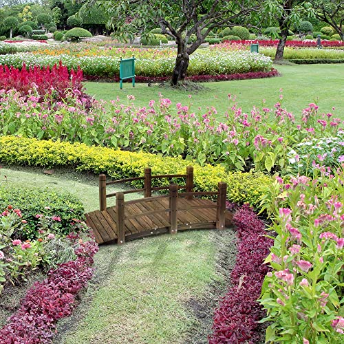 Fir Wood Garden Bridge Arc Walkway with Side Railings, Stained Wood, 60" x 26.5" x 19" P403