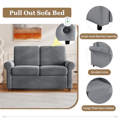 Gray Pull Out Sofa Bed with Twin Size Mattress Pad N550280
