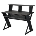 Gray Wood Music Desk Studio Station with Keyboard Tray and Shelves D89655