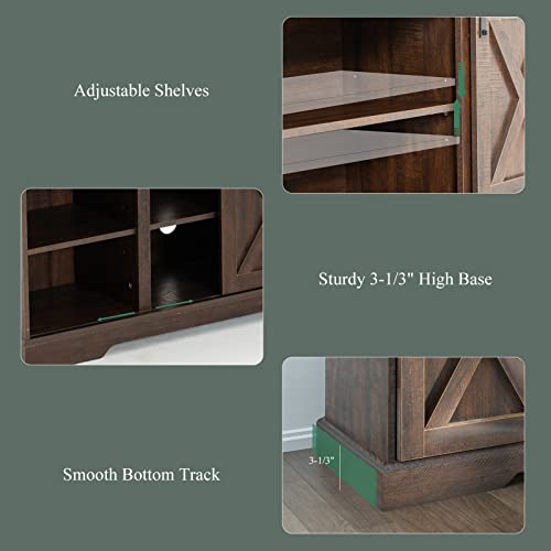 Brown Wood TV Stand with Sliding Barn Doors and Adjustable Shelves O253739