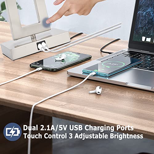 Set of 2 Touch Control Table Lamps with USB Ports, 3-Way Dimmable, Gold and White R82766
