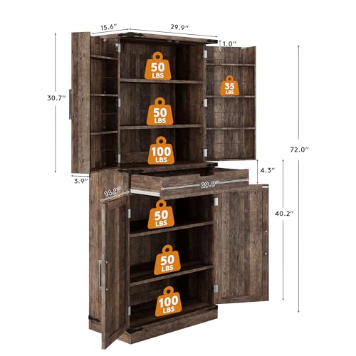 72" Tall Storage Cabinet with Adjustable Shelves & Steel Frame, Dark Grey T751356