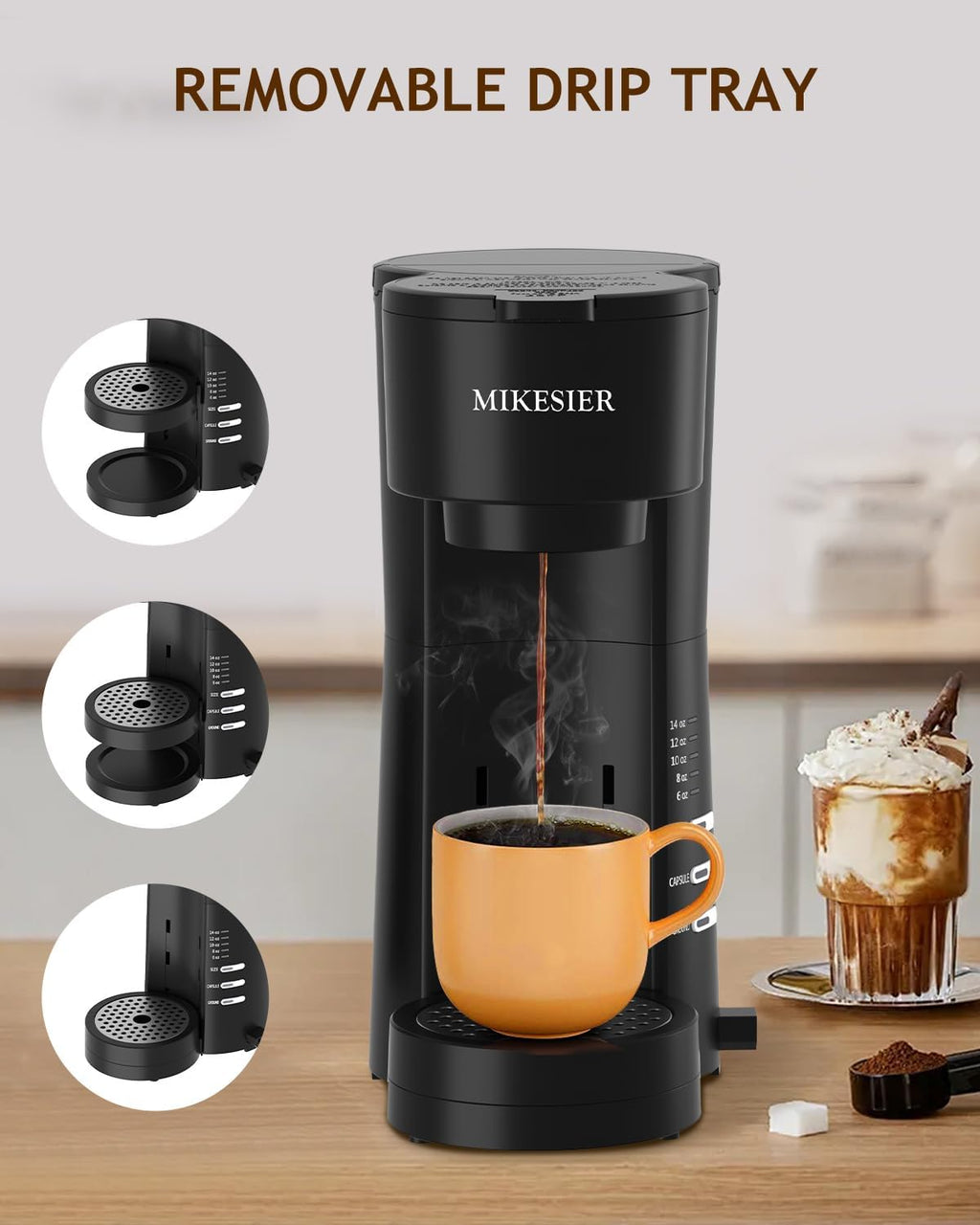 Single Serve Coffee Maker with Milk Frother, 28oz Removable Water Tank G61020