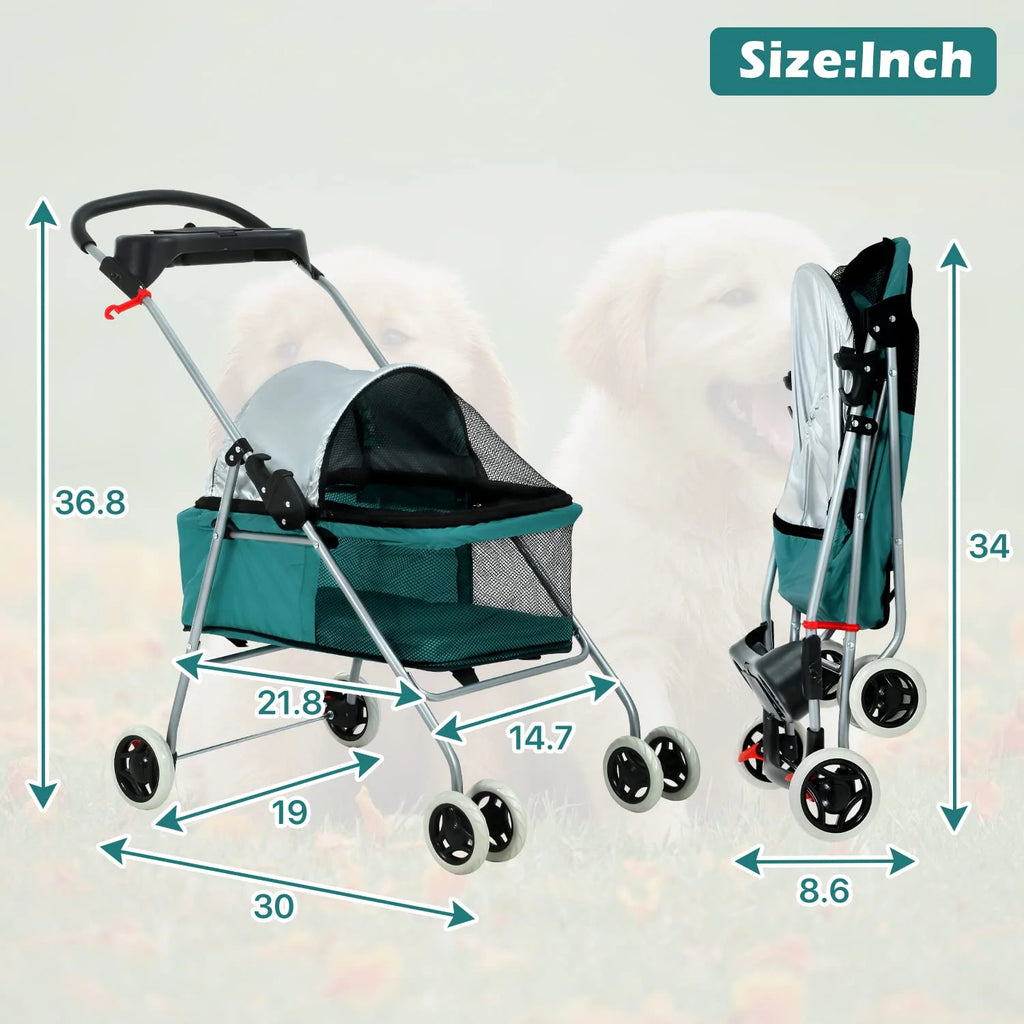 Teal Folding 4-Wheel Dog Stroller D375931