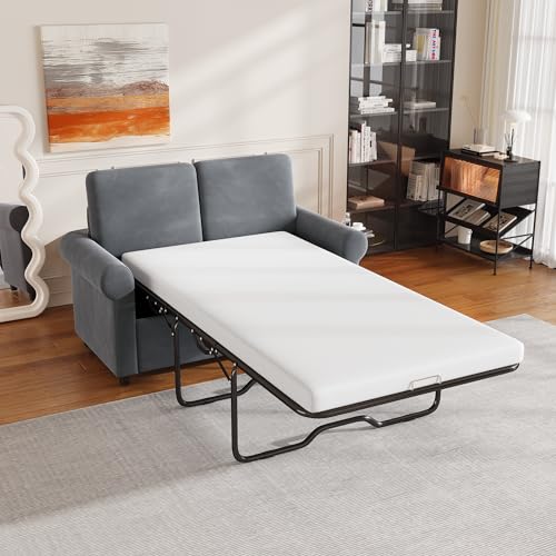 Gray Pull Out Sofa Bed with Twin Size Mattress Pad N550280