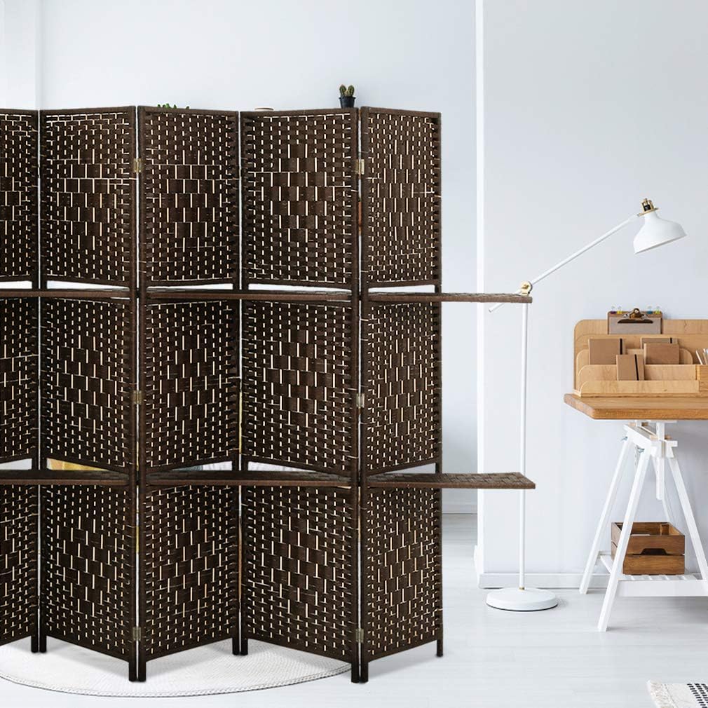 Brown 6 Panel Wooden Folding Room Divider with Shelves A4265