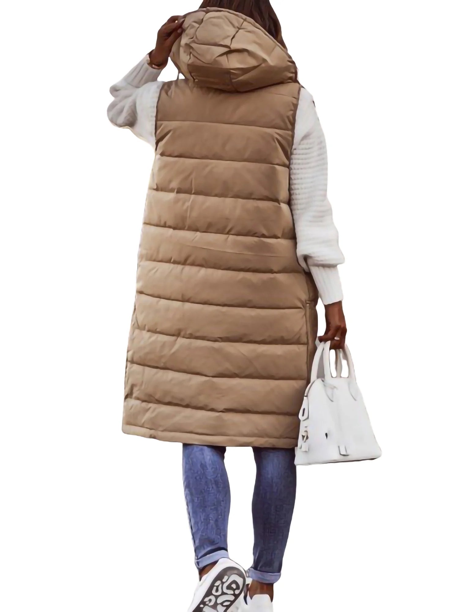 Women's Hooded Down Long Vest Padded Jacket with Pockets U508448