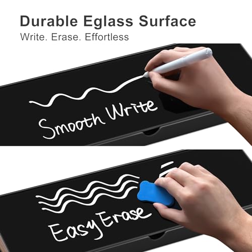 Small White Glass Dry Erase Board with Aluminum Frame and Wooden Storage Compartment F726632