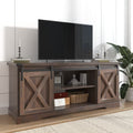 Brown Wood TV Stand with Sliding Barn Doors and Adjustable Shelves O253739
