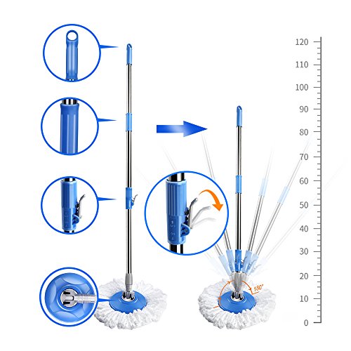 Mop Bucket with Wringer Set, Stainless Steel Handle, 5 Microfiber Replacement Heads, 1 Floor Brush Mop Head R13388