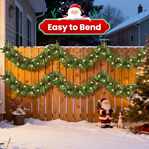 9ft Pre-Lit Artificial Christmas Garland with Pine Cones & Red Berries T8849